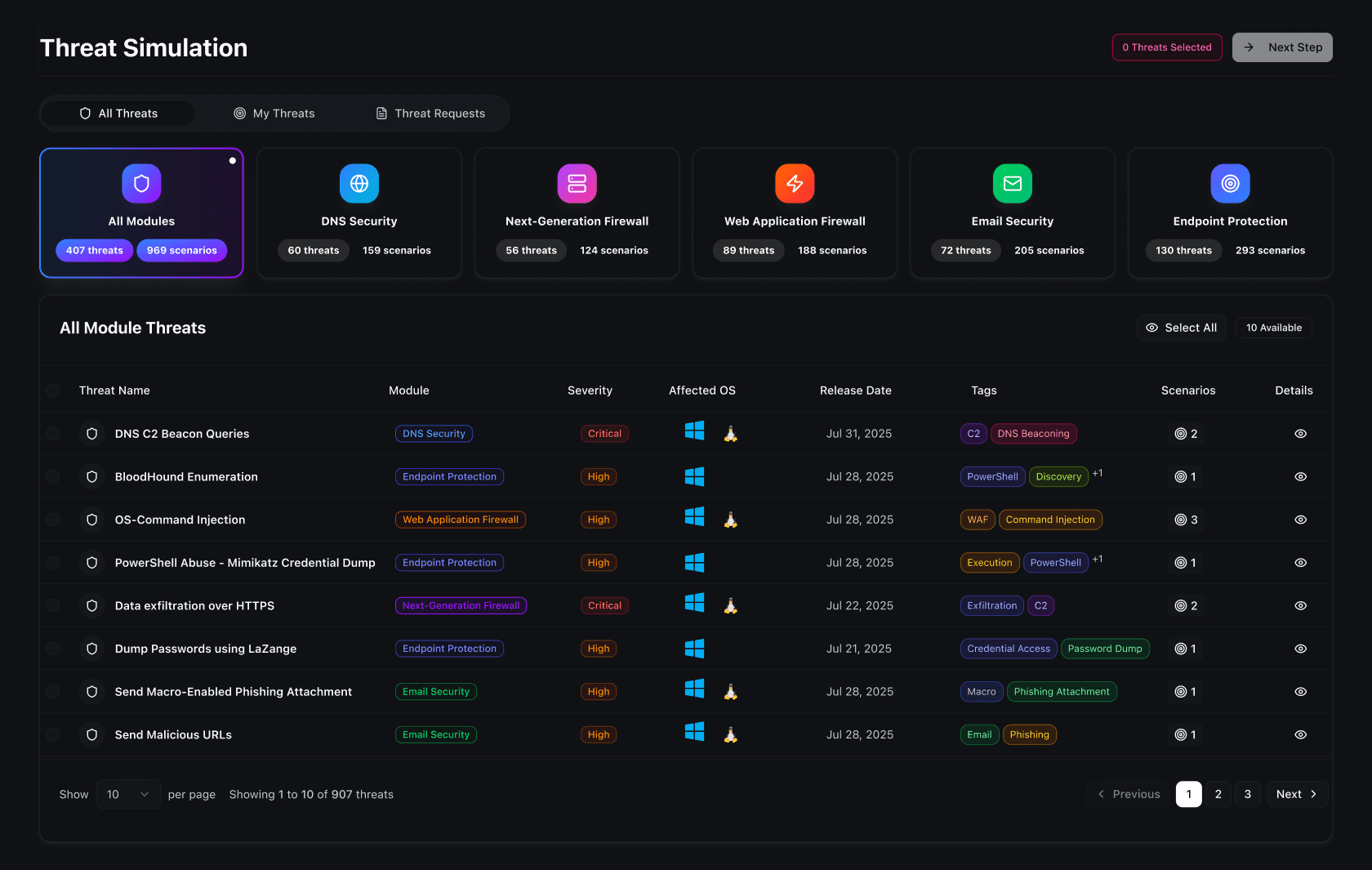 Tamam Threat Simulation Dashboard - Real Platform Interface